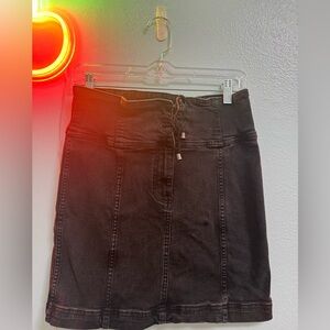 Free People Black Lace-Up Denim Pencil Skirt